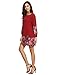 Floerns Women's Scoop-Neck Floral Long Sleeve Short Straight Dress, Red-2, Large