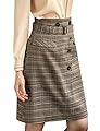 Tanming Women's High Waist Back Zipper Plaid A Line Skirts with Removable Belt