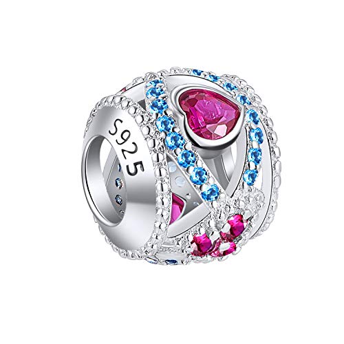 NINGAN Heart of Liberty Sparkling Crystal Charms 925 Sterling Silver Bead Charms Fits Women's Bracelets & Necklaces