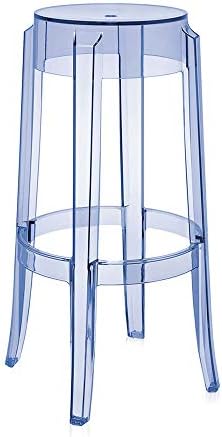 Kartell Set 2 Charles Ghost transparent blue stool H.75 cm