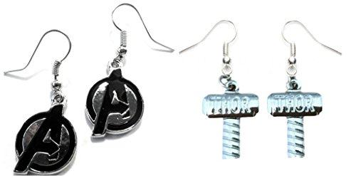 Avenger Logo and Thor Hammer Dangle Earrings w/Gift Box