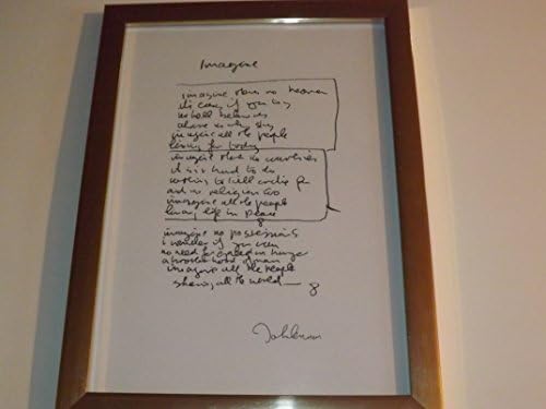 BEATLES MEMORABILIA JOHN LENNON , ON GOLD FRAME, A4 PRINT OF IMAGINE LYRICS &amp; SIGNED AUTOGRAPH, PERFECT CONDITION by Geoffs Autographs