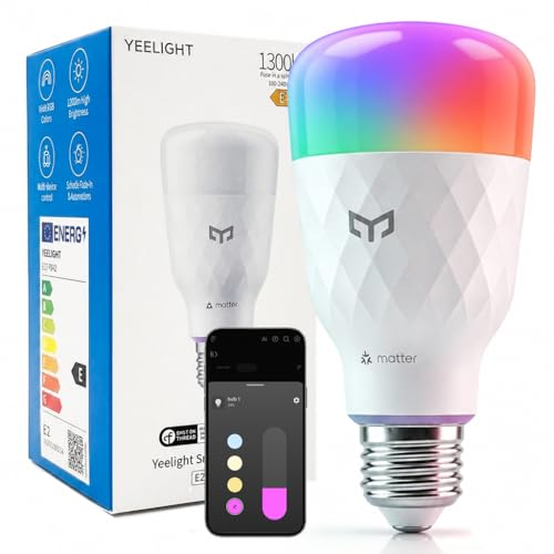 Yeelight Bombilla Inteligente E27 LED 11W 1300 lm RGBCW, Bombilla Alexa Matter, Regulable, 16 Millones de Colores, 2700K-6500K, Ahorro Energético, para Domotica, Hub Requerido