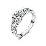 Zealmer Rhodium plated Round Cut Diamond Accent Cubic Zirconia CZ Split Shank Wedding Bridal Ring