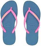 Havaianas Women's Slim Logo Pop-Up Flip Flop Sandal, Blue, 7/8 M US