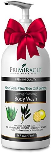 Natural Soothing Moisturizing Body Wash with Aloe Vera, Tea Tree &amp; Lemon Essential Oils for All Skin Types. No Artificial Ingredients or Aromas 16oz