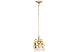 CUTEMINI Dollhouse Miniature Chandelier 1:12 Scale Chrystaline Chandelier Pendant 5 Head Hanging Ceiling Light Luxury Decoration Ceiling Lamp Dollhouse Accessories (Golden)