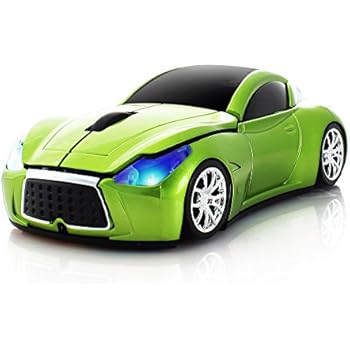 Usbkingdom Cool Sport Car Shape 2.4GHz Wireless Mouse Optical Cordless Mice with USB Receiver for PC Laptop Computer 1600DPI 3 Buttons Green