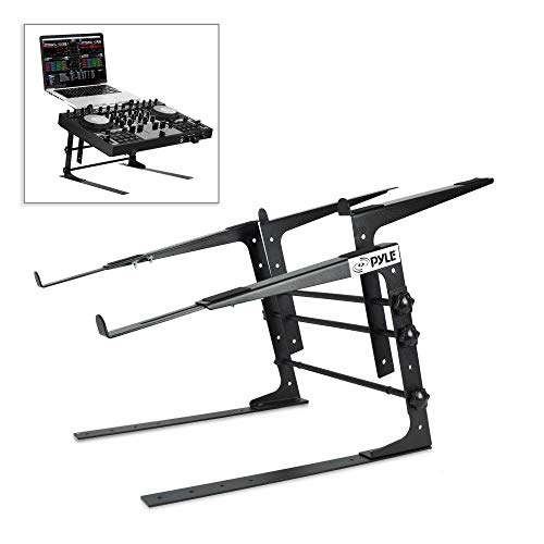 Pyle Portable Dual Laptop Stand – Universal Standing Table with Adjustable Height, Ergonomic Design and Anti-Slip Prongs for DJ Mixer, Sound Equipment, Workstation, and Home Use – PLPTS38 (Renewed)