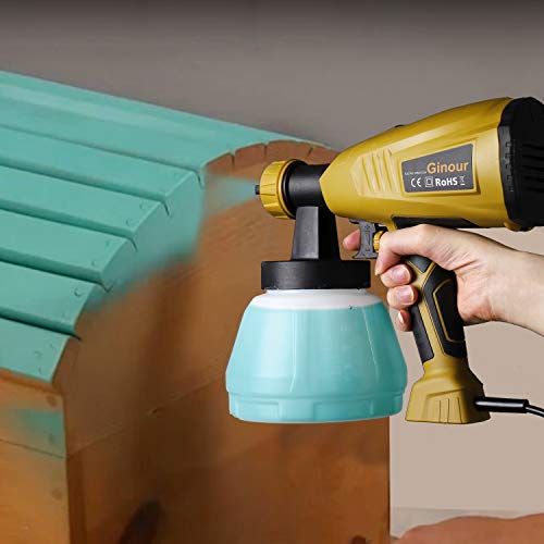 Paint Sprayer Gun with 1300ml Detachable Container,Ginour 800ml/min HVLP Electric Spray Gun wtih 3 Spray Patterns & 3 Nozzle Sizes, Lightweight, Flow Control and Perfect for Spraying Work - Thumbnail 7