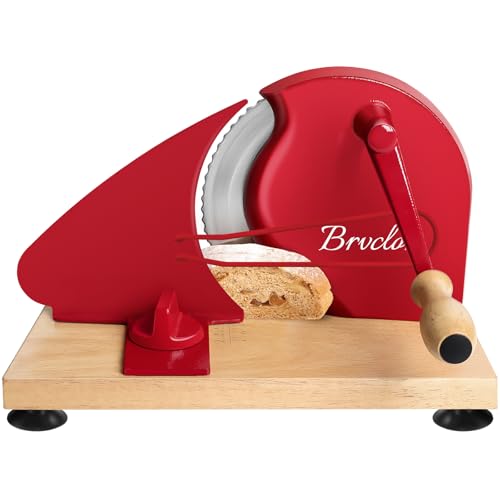 Brvclon Manual Bread Slicer for Homemade Sourdough Bread,Adjustable Thickness, Hand Crank Bread Slicer with Scale Line and Suction Cup, Serrated Blade Design & Metal Guide