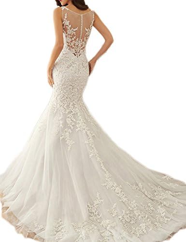 Weddinglee Ivory Bridal Dress for Wedding Wedding Dresses Mermaid for Bride 2017 Scoop Court Train with Applique Size 8