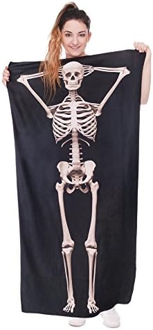 DueWork 55 x 27 inch Square Black Skeleton Print Bath Beach Towel Yoga Mat Blanket Swimwear Cover Up