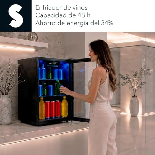 SIGNA Enfriador de Bebidas Frigobar Compacto Negro Mini Refrigerador de Acero Inoxidable Ideal Para Espacios Pequeños Frigobar Mini Multifuncional Mini nevera Latas De Refresco (48 Litros)