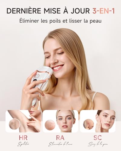 Haarlosy Pulsed Light Epilator, Laser Epilator 999,900 Flashes with 3 in 1 [HR/SC/RA], 2 Modes 9 Levels Energy IPL Laser Hair Removal for Armpits/Swimsuit, Home Salon, LCN1208