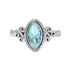 Rubicrafts Blue Topaz Stone Ring 925 Sterling