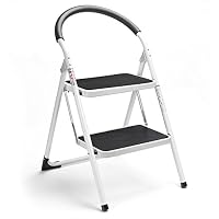 Delxo 2 Step Stool Folding Step Stool Steel Stepladders with Handgrip Anti-Slip Sturdy and Wide Pedal Steel Ladder 330lbs White and Black Combo 2-Feet (WK2061A-2) (2 Step Stool)