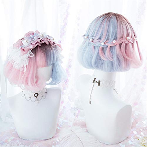 Suuny Queen Spring New Straight Bob Ombre Pink Blue Color Cosplay Wigs Lolita Harajuku Wig Hair 100% Kanekalon Synthetic Heat Resistant Straight Wig for women