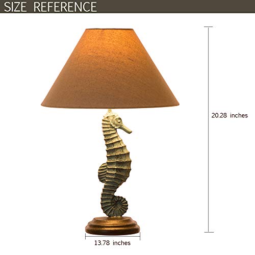 Glitzhome-2028H-Table-Lamp-Farmhouse-Rustic-DesignTraditional-Elegant-Polyresin-Seahorse-and-Wooden-Base-with-Neutral-Lampshade-SoftAmbient-Lighting-Perfect-for-Living-RoomOffice-Green