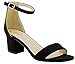 Bella Marie Women's Strappy Open Toe Block Heel Sandal, Black Suede, Size 8