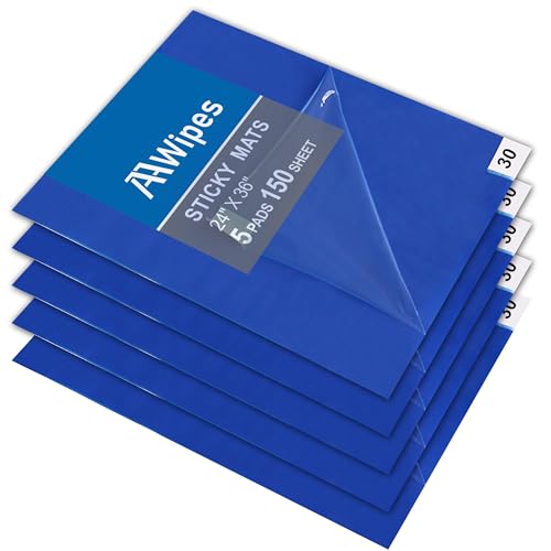 AAwipes Sticky Mat Tacky Pads Adhesive 24" x 36" 5 Packs, 30 Sheets/Packs, 150 Sheets Total Blue Cleanroom Floor Mats Remove Dirt for Laboratory Construction Hospital Shoes