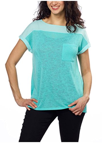 Calvin Klein Jeans Women's V-Neck or Crew Neck Short Sleeve Knit Top (Large, Aqua Sky)