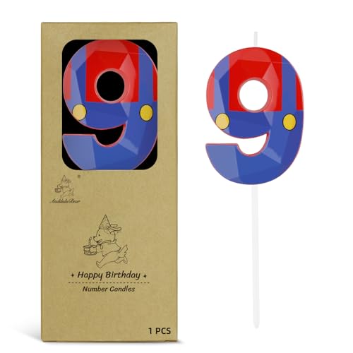 AndiluluBear Blue Red Cartoon Game Candle Numeral Birthday Candles Cake Topper Decorations for Boys Girls Kids Cartoon Themed Party Supplies (Number 9)