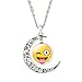 Girls Vivid Grimace Funny Face Expression Glass Gemstone Pendant Necklace Silver Plated Necklace