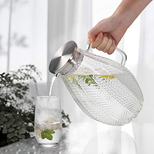 Large 75 Oz Glass Pitcher with 18/8 Stainless Steel Lid Unique Squama