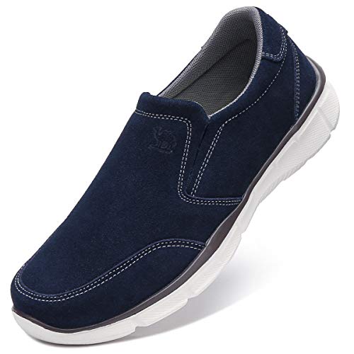 CAMEL CROWN Mens Slip On Sneakers Leather Loafers Comfort House Shoes Casual Walking Shoes for Men Outdoor Sports Fitness Navy Blue Size 9