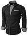 Doublju Mens Dress Shirt with Contrast Detail BLACK (US-M)