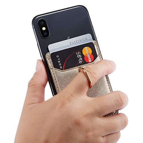ACRSIKR Card Holder for Back of Phone, RFID Blocking Cell Phone Credit Wallet with Ring Pocket Stick on iPhone - Thumbnail 2