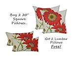 Set of 2 - Indoor / Outdoor Red & Green and Red Poppy Flower Floral 20