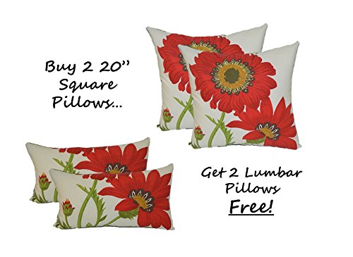 Set of 2 - Indoor / Outdoor Red & Green and Red Poppy Flower Floral 20