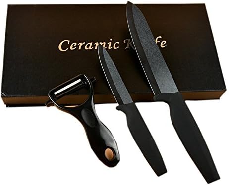 Ceramic Chef Knife Set - 6" Chef Knife, 4" Fruit / Kitchen Knives, Fruit Peeler With Magnetic Gift Box -Black