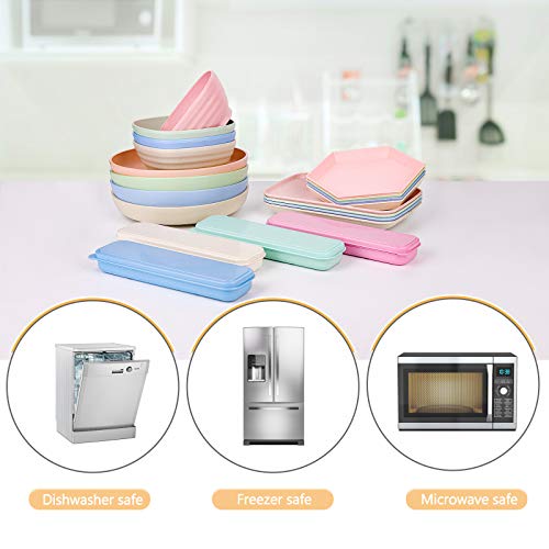 Deefong Dee Wheat Straw Plates Set,Lightweight Dinnerware Set