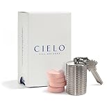 CIELO - Extra-Wide, Large Single Chamber Stainless Steel Keychain Pill Holder ~ Holds TUMS & Antacids ~ Waterproof & Ideal Pill Fob for Travel [Diameter: 1.0"; Height: 2.0"]