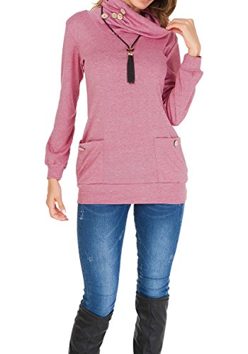 Womens shirts long sleeve button pocket casual slim tun…