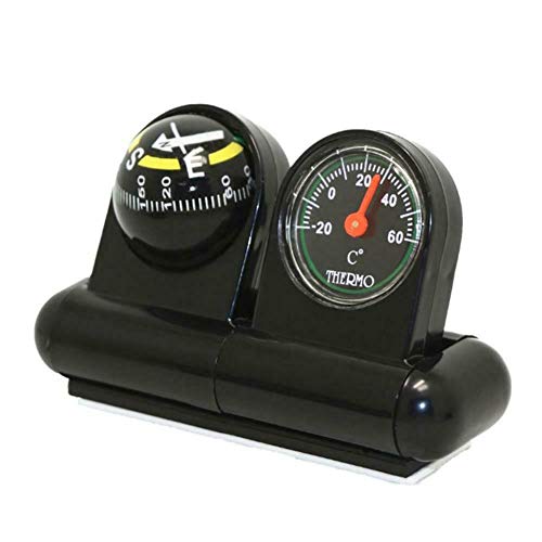 Gyswshh 2-in-1 Car Vehicle Dashboard Compass Thermometer Guide Ball Interior Decoration Black