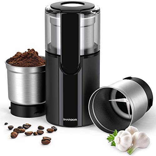 SHARDOR Kaffeemühle Elektrisch Gewürzmühle mit 2 * 80g Abnehmbare Edelstahlbehälter für Kaffeebohnen Nüsse Gewürze…