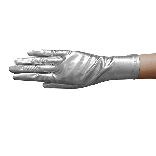ZaZa Bridal Shiny Stretch Metallic Gloves Wrist Length (2BL)-Silver