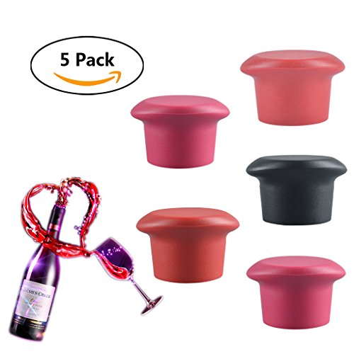 Click Here to See More Images Silicone Wine Stopper, Silicone Reusable Wine Bottle Stopper/Beer Sealer Cover, Assorted Colors Silicone Wine Bottle Caps, Wine Accessories Gift Set of 5