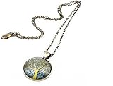 Art Tree Long Chain Women Pendant Necklace Vintage Bronze Charm Necklace Life of Tree Glass Necklace Jewelry for Women for Mom