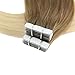 Moresoo 18 Inch 100 Remy Human Hair Tape in Extensions 50G/20PCS Color #6 Medium Brown Fading to #613 Bleach Blonde Extensions Glue in Tape on Remy Hair Extensions