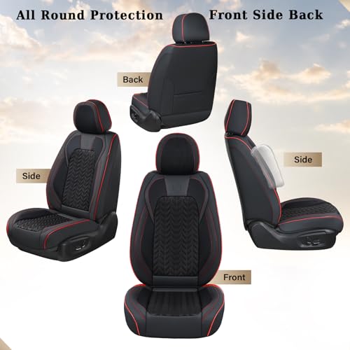 Coverado Leather Car Seat Cover for 5 Seaters, Breathable Car Seat Protector with Embossed Grains, Waterproof Universal Car Seat Covers for Sedan SUV Truck