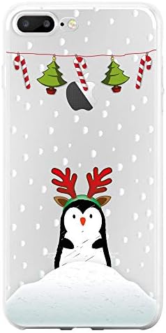 JAMMYLIZARD Clear Case for Apple iPhone 7 Plus and iPhone 8 Plus | Transparent Silicone Gel Xmas Back Cover with Christmas Sketch Pattern, Xmas Penguin