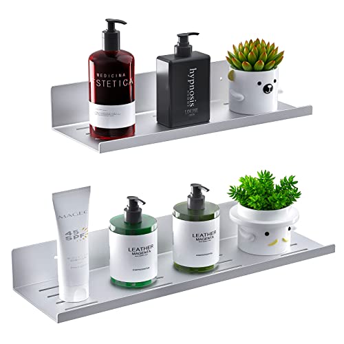 Bestdon No Drilling Self Adhesive Shower Shelf - Set of 2 Aluminum Bathroom Shelves Wall Shower Basket for Accessories, Silver