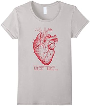 Women's Anatomical Heart T-Shirt - Anatomy Illustration Large Silver