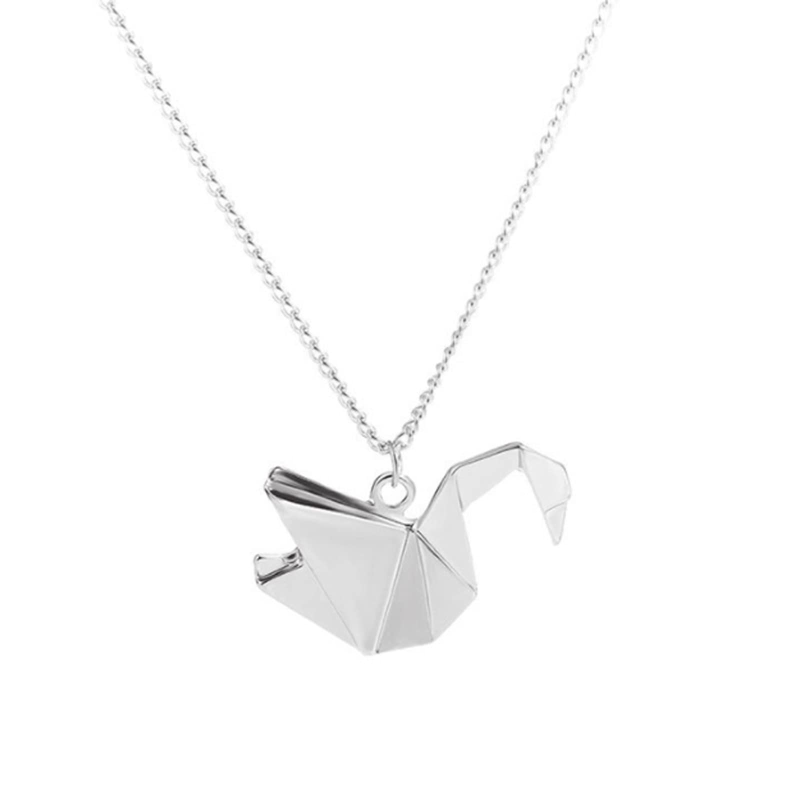Sttiafay Silver Crane Origami Necklace Chain Peace Dove Pendant Necklace Long Thousand Paper Crane Lariat Necklaces Jewelry for Women