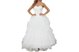 Likedpage Women's Elegant Strapless Wedding Dress, Lace, Sweetheart Neckline, Beaded Bodice, Ruffled Tulle Ball Gown